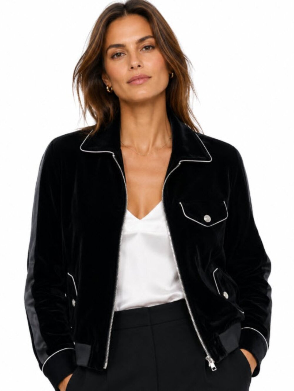 Maniere De Voir Black Velvet Bomber ZIP Jacket